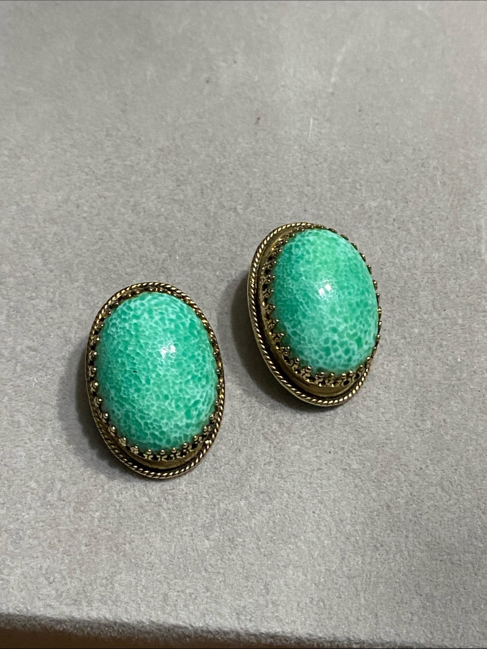Whiting & Davis Turquoise Oval Stone Clip Earrings